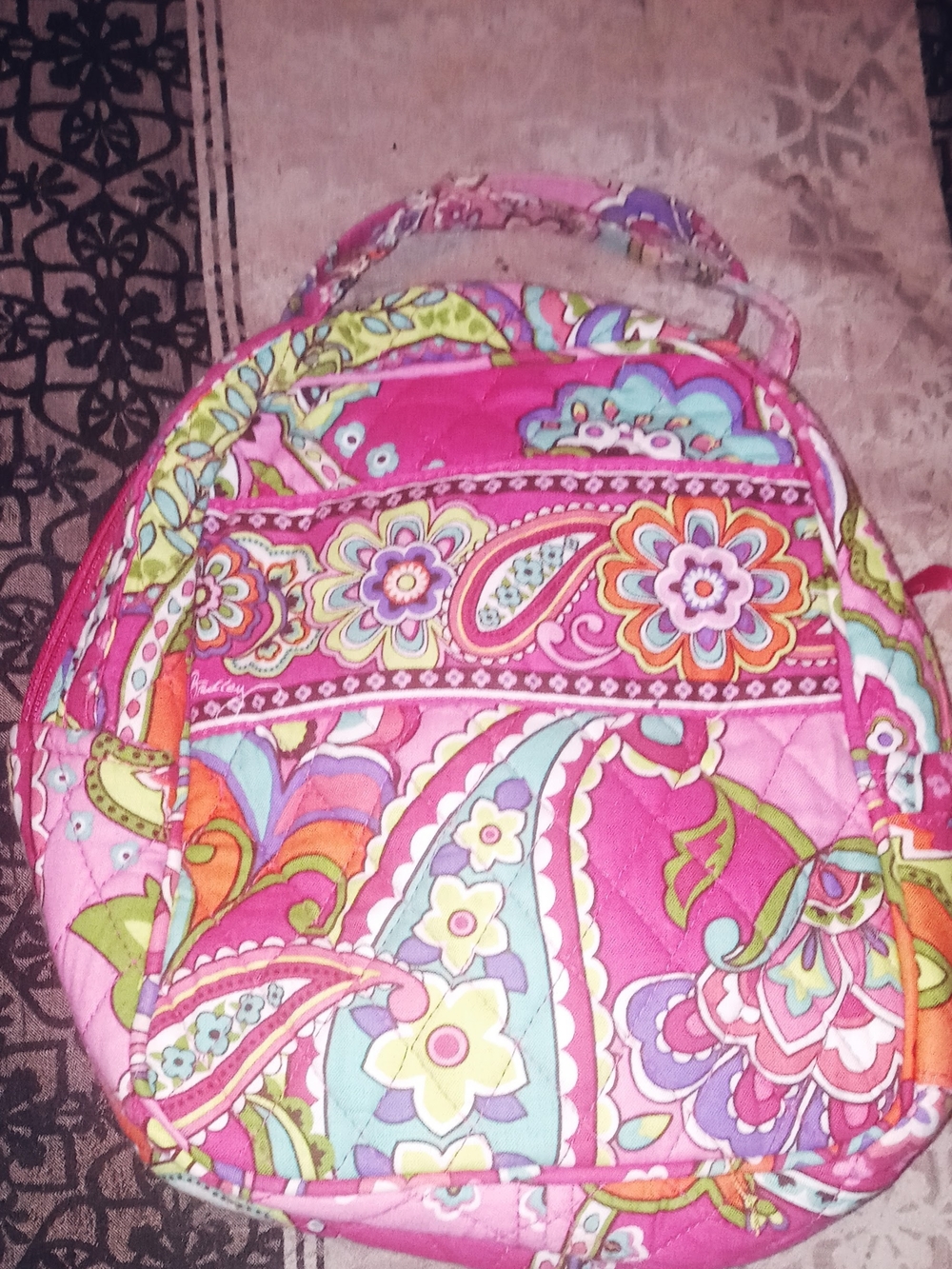 Vera Bradley Pink Floral Trim Quilted Lunch Kit